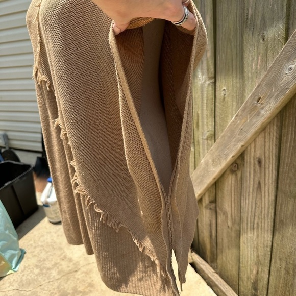 J. Jill Camel Yak Hair Blend Knit Fringe Trim Pullover Poncho Sweater - Picture 6 of 9